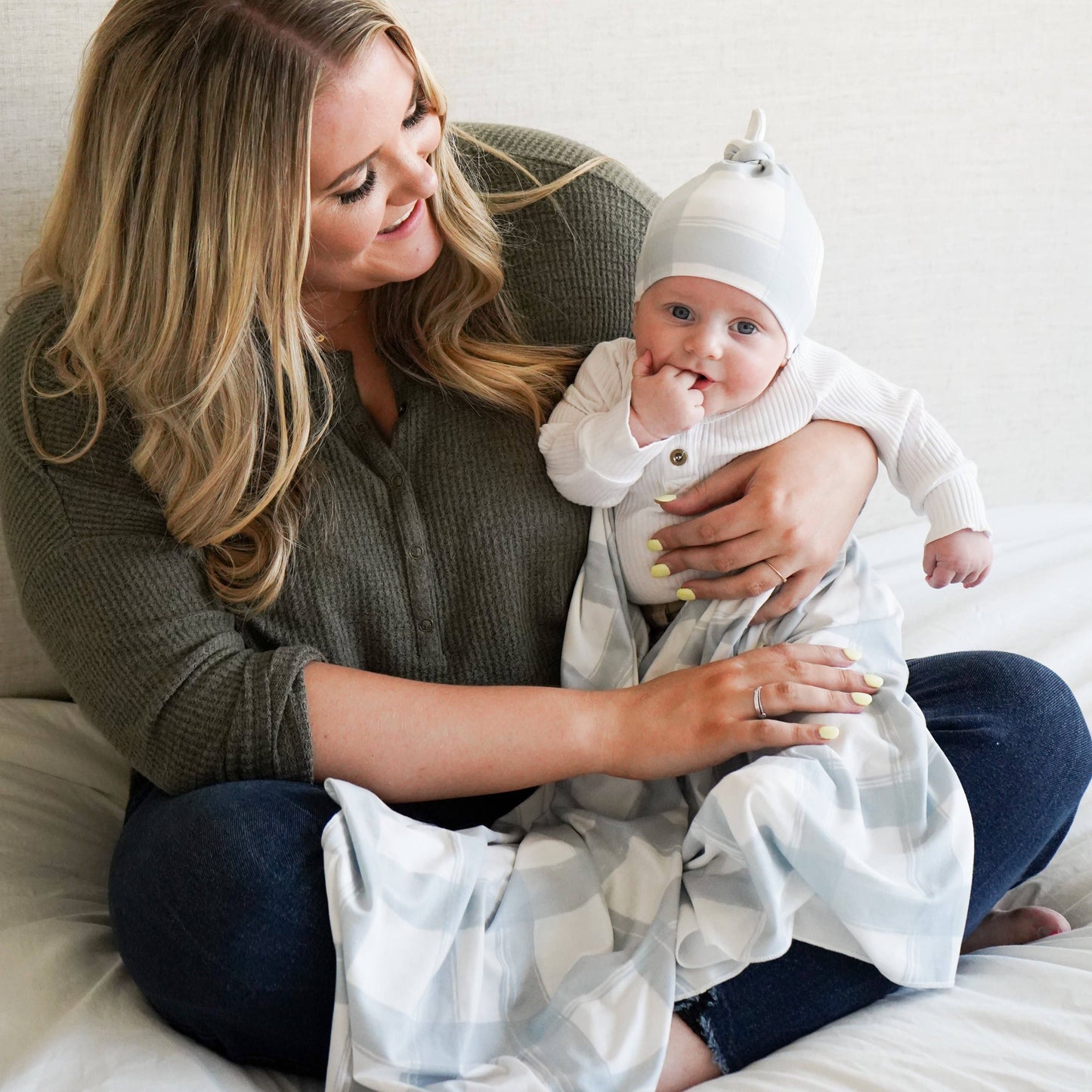 Village Baby Soft & Stretchy Swaddle Blanket: French Gingham