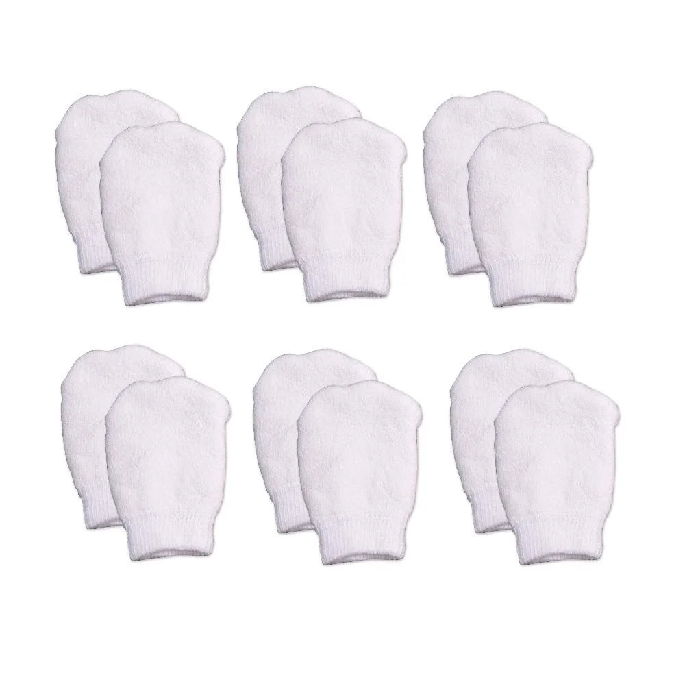 White Newborn No Scratch Cotton Baby Mittens by (Includes 6 Pairs Mittens)