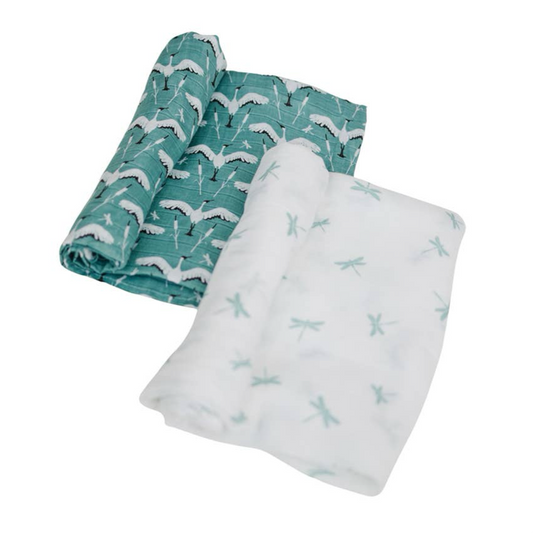 Crane + Dragonfly Muslin Swaddle Blanket Set