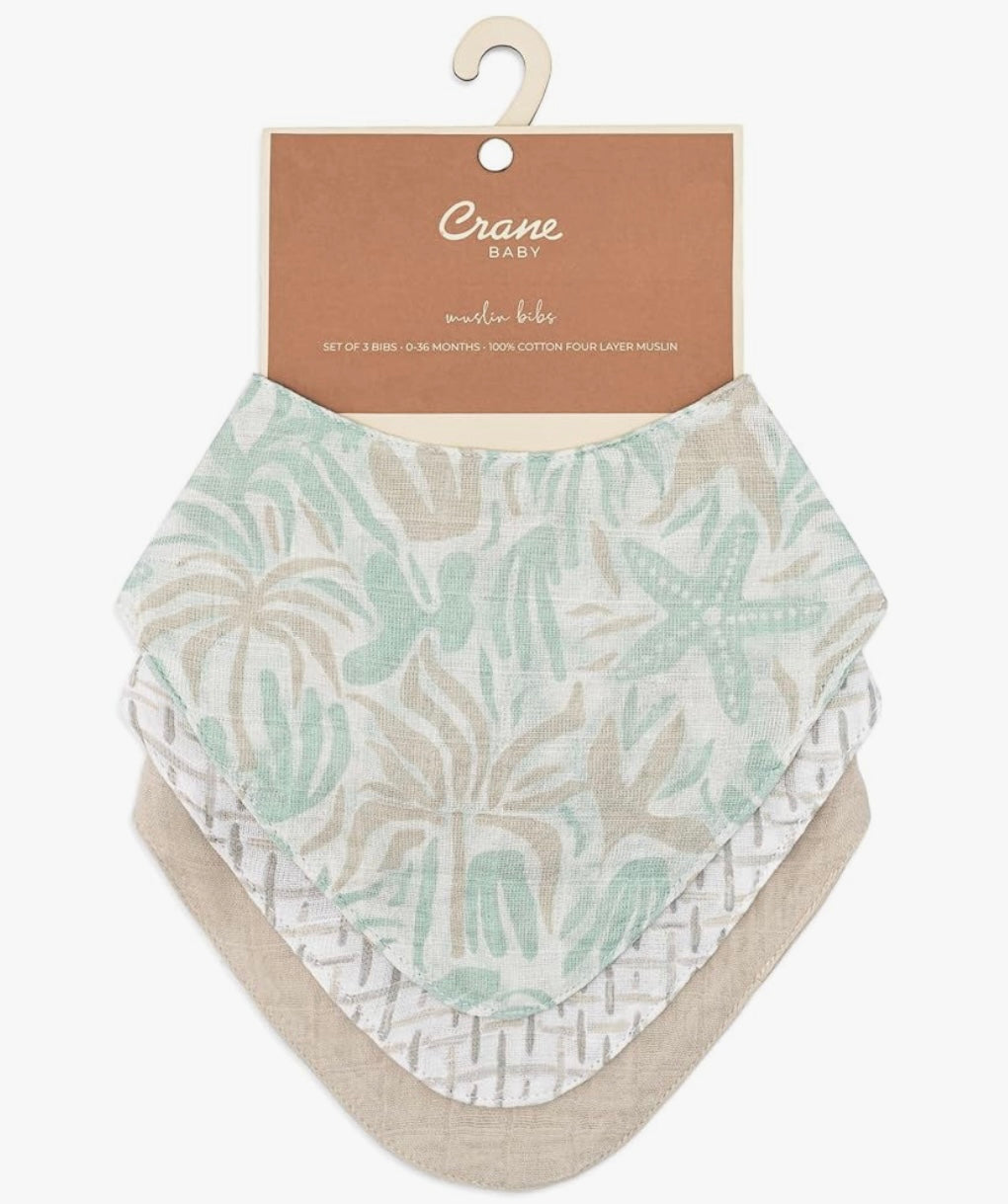 Crane Baby Muslin Bib Set